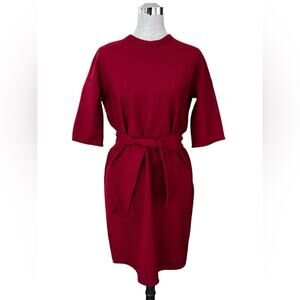 Paule Ka Dress Tie‎ Waist Patch Pocket Red Women’s 40